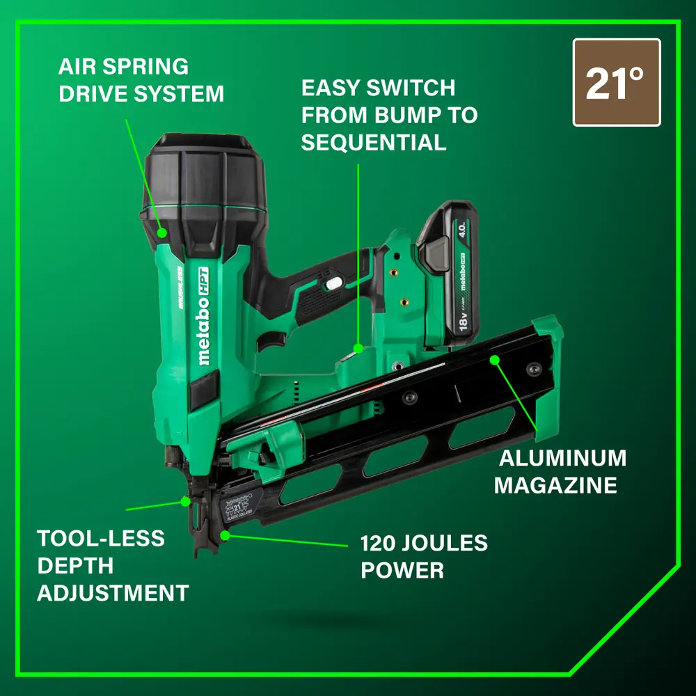 Metabo HPT NR1890DRA 18V MultiVolt Cordless 21° Plastic Strip